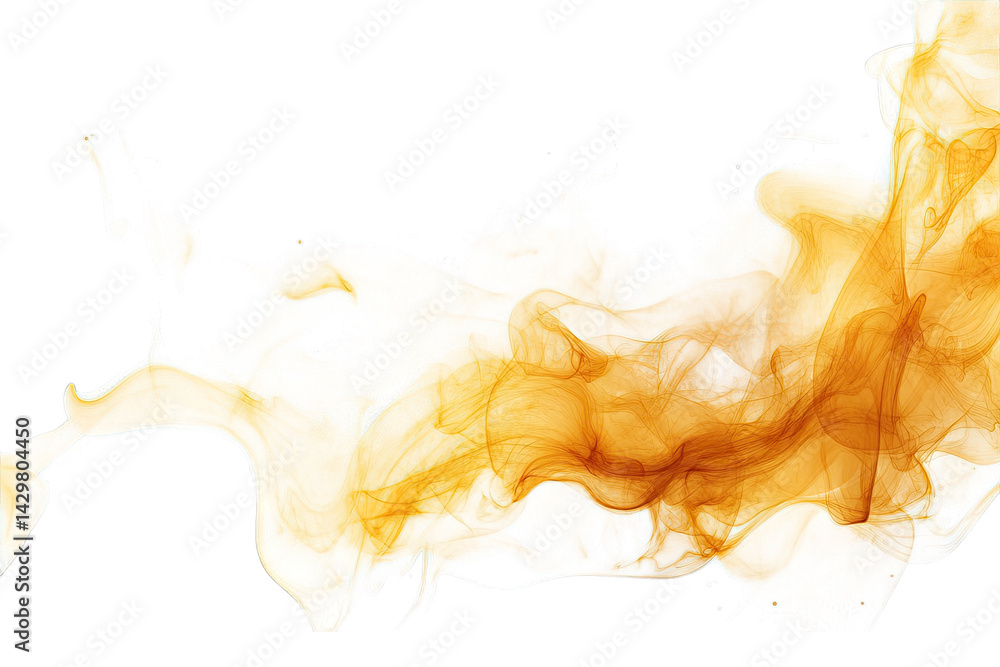 Poster swirling orange smoke against a white background creating an ethereal and dynamic visual effect that