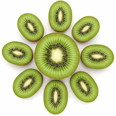 Fototapeta premium Juicy Kiwi Fruit Slices Arranged in a Sunburst Pattern Fresh, Healthy, and Delicious