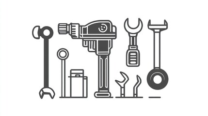 Fototapeta premium Repair tools, workshop, maintenance, equipment, background white, DIY