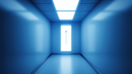 Obraz premium Modern, blue elevator hallway with bright lighting.