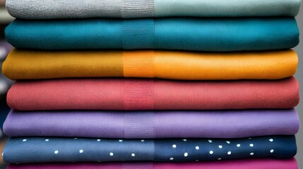Stack of Colorful Fabric Textiles, Soft Material, Colorful Clothes,  Woven Texture, Apparel Design