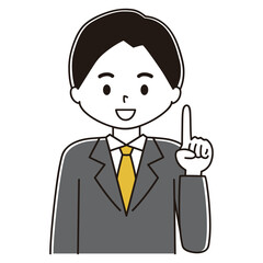 指差しするスーツ姿の男性のイラスト　笑顔　真上