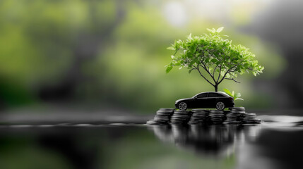 A model car on a pile of car coins money finance investment representing smart budgeting, insurance savings. AI generative