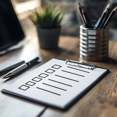Modern office desk with eventplanning checklist office desk workspace setup featuring productivity tools. AI generative