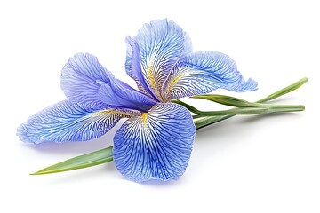 Close-up of a light blue iris flower stem, isolated on white background. Potential use Floral design, botanical illustration