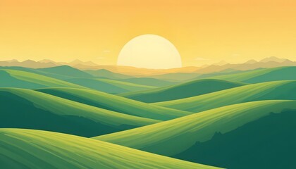 Obraz premium Green Hills Landscape at Sunset