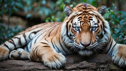 Fototapeta premium Majestic Blue-Eyed Tiger Close-Up – Vibrant Wildlife Animal Portrait