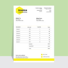 Minimal yellow invoice template vector design
