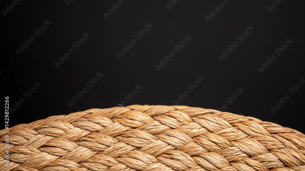 Poster a close-up view of a textured, woven material against a dark background, showcasing intricate patter