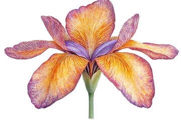 Vibrant Iris Watercolor, detailed flower illustration, isolated on white background, botanical art print