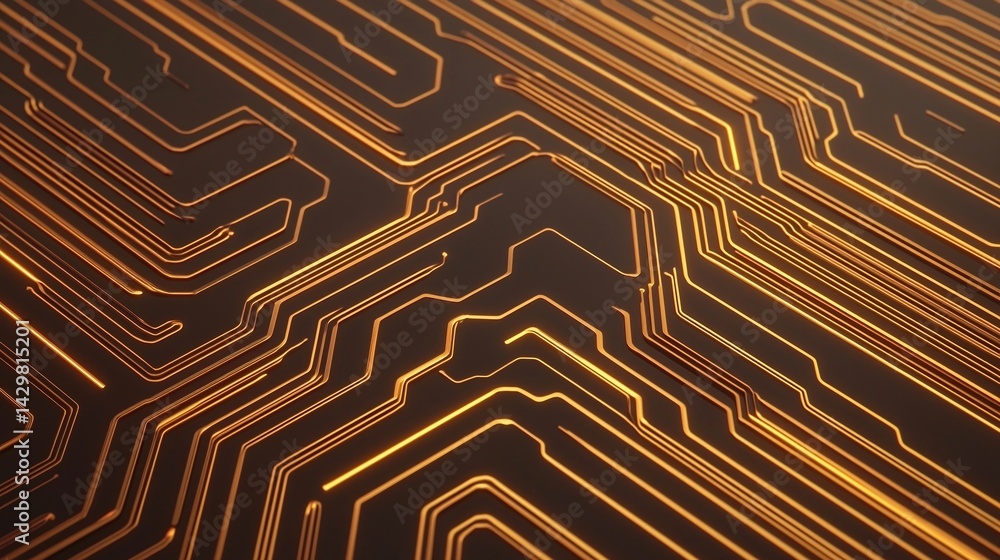 Poster a close-up view of intricate circuit patterns on a dark surface, showcasing a blend of gold and silv
