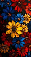 Vibrant Colorful Flower Bouquet Red Blue Yellow Floral Art