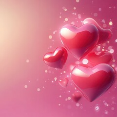 Floating hearts, soft pink background