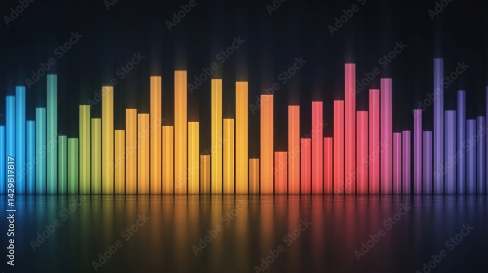 Poster a vibrant soundwave visualization displays colorful bars representing audio frequencies against a da