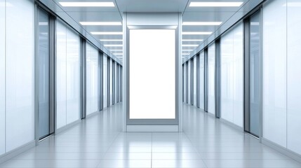Empty hallway with a blank advertisement display.