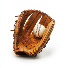 Vintage baseball glove with worn leather and a classic white baseball ready for the game old red...