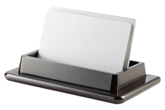 Desktop business card organizer displaying blank name card