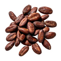 Obraz premium Pile of cocoa beans close up on white background