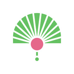 Minimalist Fan Icon in Green and Pink Design