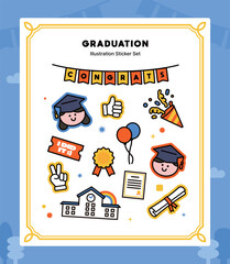 Character Icon Illustration Sticker Set for Graduation
