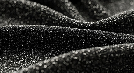 Abstract Black Texture Background With Sparkling Glitter Dust Waves Folds