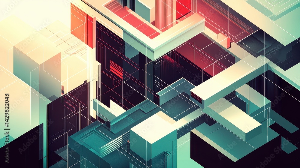 Aufkleber abstract geometric composition of intersecting shapes and planes.