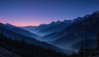 Obraz premium Serene Night in the Mountains: A Starry Panorama of Majestic Peaks