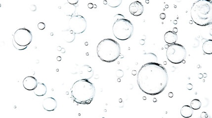 numerous transparent bubbles rising against a light background creating a sense of movement and fluidity often associated with carbonation or underwater scenes