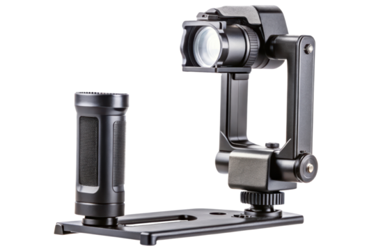 Professional camera stabilizer with adjustable grip and integrated light mount