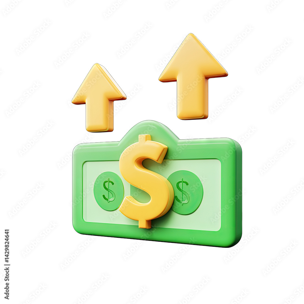 Poster a stylized representation of a dollar bill with an upward arrow symbolizing financial growth or incr