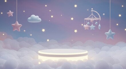 Naklejka premium Soft Starry Sky Baby Stage with Hanging Mobiles