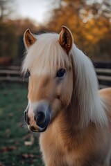 Obraz premium Adorable Palomino Pony Horse Portrait Autumn Field