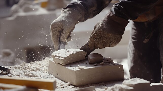 Craftsman Sculpting Stone with Chisel