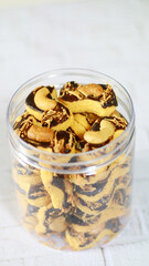 Chocolate cashew cookies on white background. 