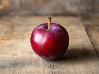 plum isolated on wooden background