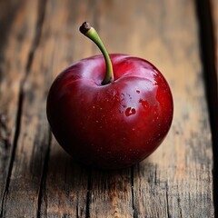 plum isolated on wooden background