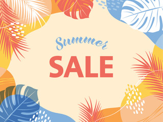 夏のトロピカルな背景フレーム_文字あり_ベクターイラスト