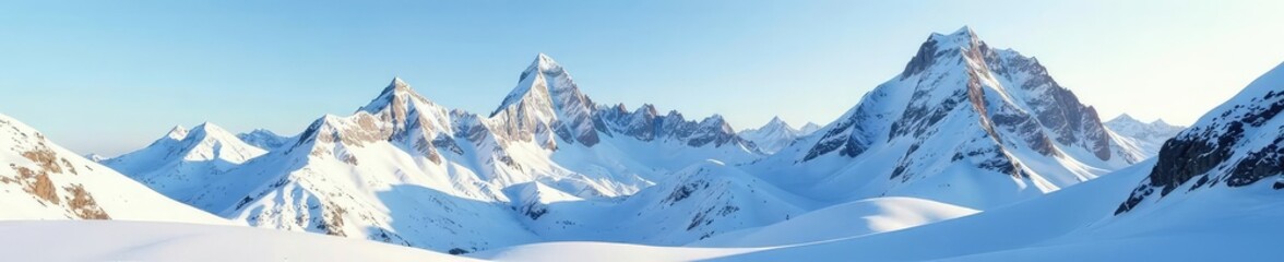 Obraz premium A majestic mountain peaks rise high above an endless white snow landscape, grandeur, rugged