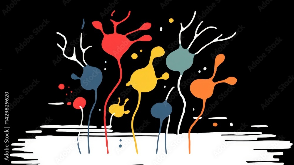 Poster abstract neuron art colorful brain cells neural network neuroscience design