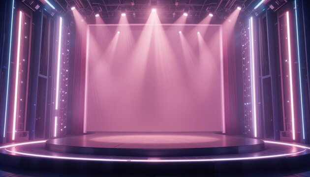 Neon Lit Stage: A Dreamy Pink Performance Space