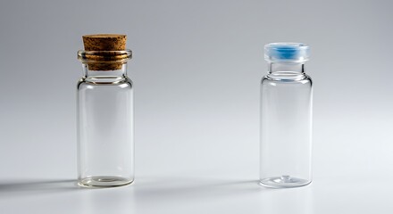 Empty Glass Vials with Cork and Plastic Stoppers