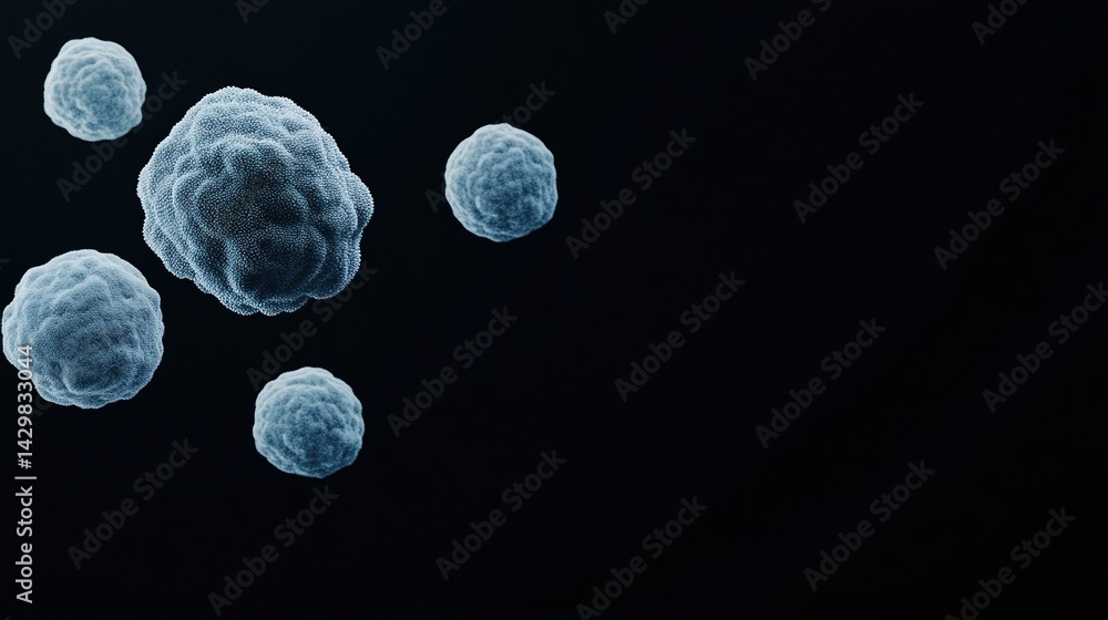 Poster a digital illustration of floating cells against a dark background, showcasing their intricate struc