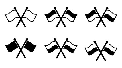 Three Variations Of Black and White Flags Crossed On White Background.