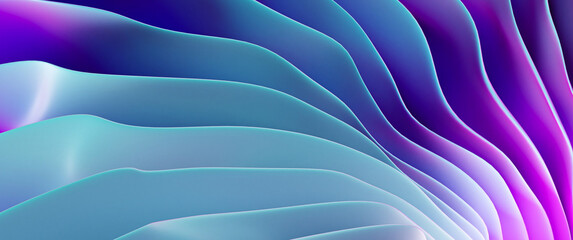 Obraz premium 3D Render. 8K Colorful Abstract Geometric Paper Waves Gradient Indigo Purple Blue Wallpaper Background Curved Surface