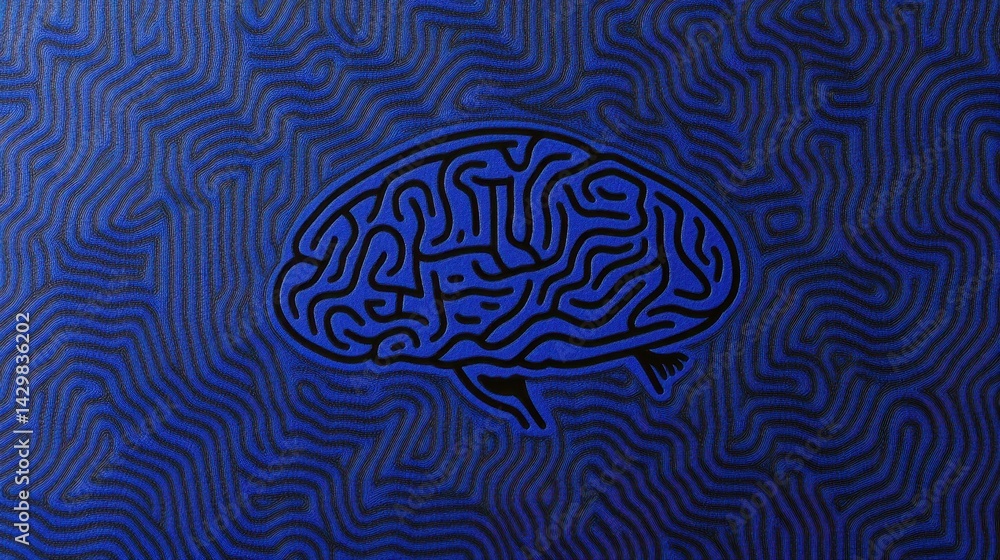 Aufkleber intricate abstract illustration of a brain shape within a deep blue pattern.