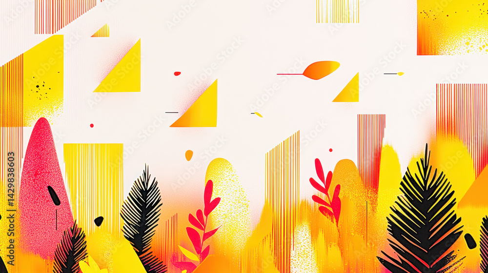 Poster abstract colorful modern digital art composition with geometric shapes flowing gradients and stylize