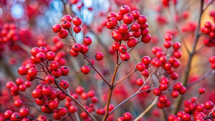 Blood-Red Berry Clusters on Spurred Dogwood, winter foliage, deciduous shrub