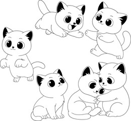 Obraz premium Cute Cat Activity Coloring Book Template Set