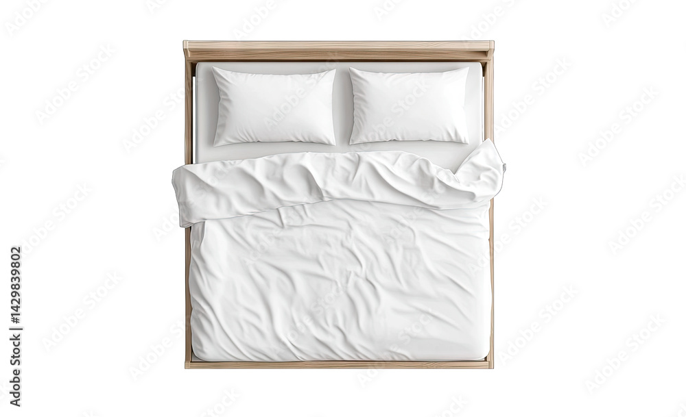 Aufkleber a neatly made bed with white bedding and two pillows presented from an overhead perspective emphasiz