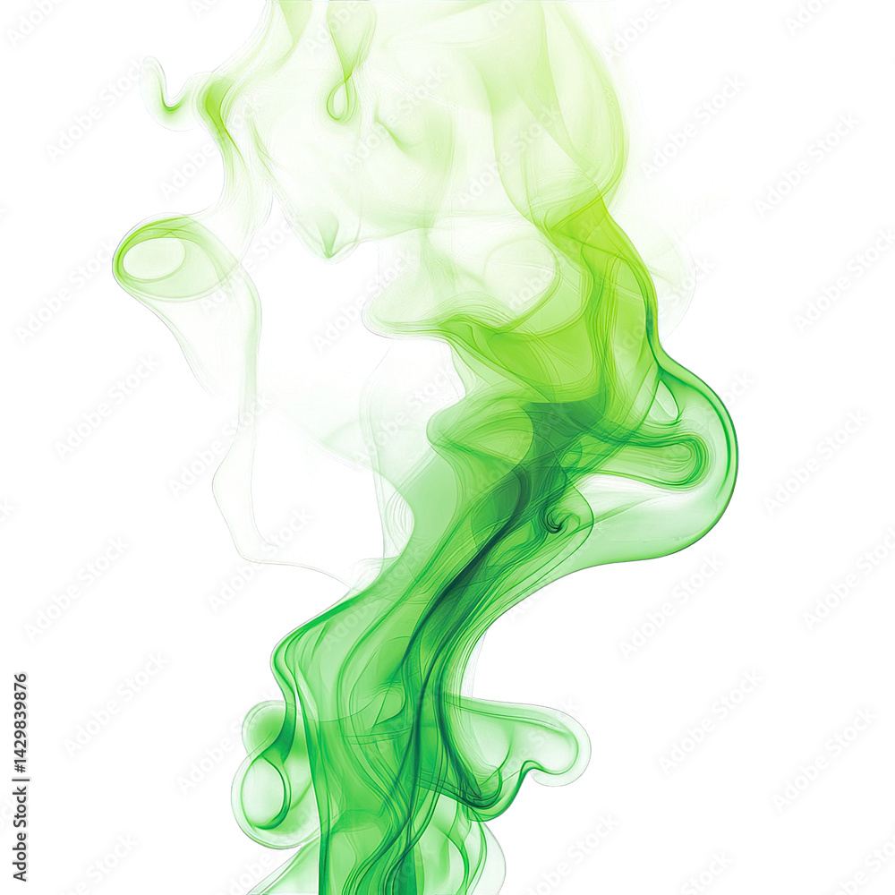 Poster a swirling translucent green smoke against a white background creating an ethereal and dynamic visua